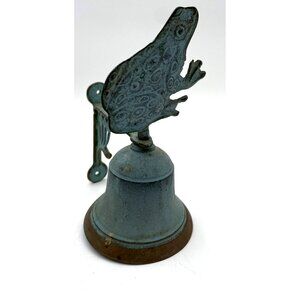 Frog Brass Door Bell Patina Verdigris Green 9" Tulip Motif